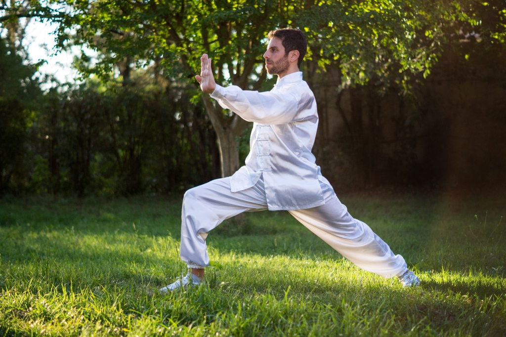 a person doing tai chi poses