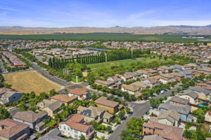 Aerial shot of Questa Village at Mountain House, CA